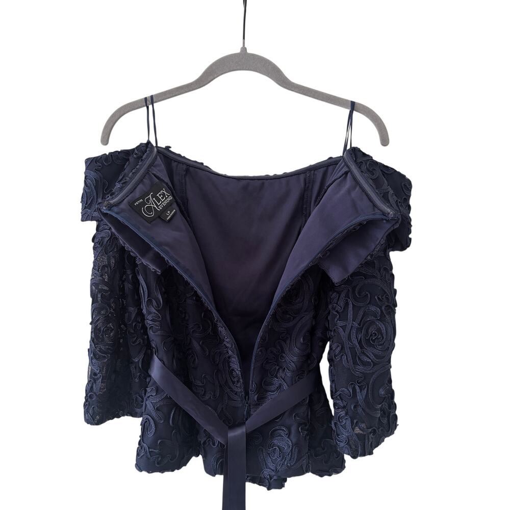 Alex Evenings Navy Lace Off-Shoulder Petite Blouse LP - Picture 9 of 9
